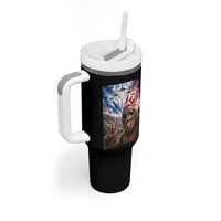 Patriotic Bigfoot 4th Of July Selfie Tumbler With Handle Funny USA Freedom Jet Fighter Graphic
