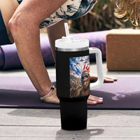 Patriotic Bigfoot 4th Of July Selfie Tumbler With Handle Funny USA Freedom Jet Fighter Graphic