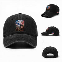 Patriotic Bigfoot 4th Of July Selfie Washed Cotton Baseball Cap Funny USA Freedom Jet Fighter Graphic