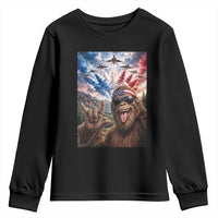 Patriotic Bigfoot 4th Of July Selfie Youth Sweatshirt Funny USA Freedom Jet Fighter Graphic