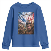 Patriotic Bigfoot 4th Of July Selfie Youth Sweatshirt Funny USA Freedom Jet Fighter Graphic