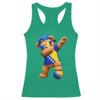 Funny Bosnia Teddy Bear Dabbing Fudbal Fan Gift Racerback Tank Top
