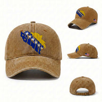 Bosnia And Herzegovina Word Art Map Washed Cotton Baseball Cap Bosnian Pride Gift