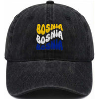 Groovy Retro Bosnia Washed Cotton Baseball Cap Proud Bosnian Balkan Heritage Gift