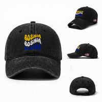 Groovy Retro Bosnia Washed Cotton Baseball Cap Proud Bosnian Balkan Heritage Gift