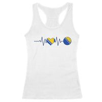 Bosnian Fudbal Heartbeat Racerback Tank Top Bosnia And Herzegovina Soccer Fan Gift