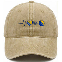 Bosnian Fudbal Heartbeat Washed Cotton Baseball Cap Bosnia And Herzegovina Soccer Fan Gift
