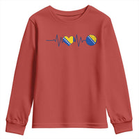 Bosnian Fudbal Heartbeat Youth Sweatshirt Bosnia And Herzegovina Soccer Fan Gift