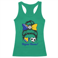 Bosnia Soccer Messy Bun Racerback Tank Top Hajmo Bosno Game Day Gift