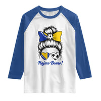 Bosnia Soccer Messy Bun Raglan Shirt Hajmo Bosno Game Day Gift