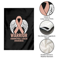 Endometrial Cancer Warrior Garden Flag Peach Ribbon Angel Wings Support