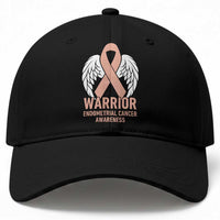 Endometrial Cancer Warrior Baseball Cap Peach Ribbon Angel Wings Support