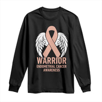 Endometrial Cancer Warrior Long Sleeve Shirt Peach Ribbon Angel Wings Support