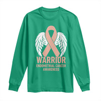 Endometrial Cancer Warrior Long Sleeve Shirt Peach Ribbon Angel Wings Support