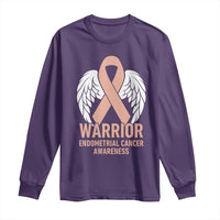 Endometrial Cancer Warrior Long Sleeve Shirt Peach Ribbon Angel Wings Support