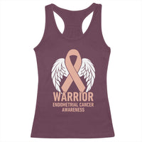 Endometrial Cancer Warrior Racerback Tank Top Peach Ribbon Angel Wings Support