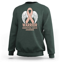 Endometrial Cancer Warrior Sweatshirt Peach Ribbon Angel Wings Support