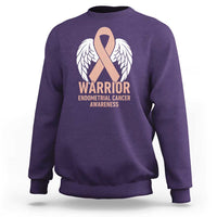 Endometrial Cancer Warrior Sweatshirt Peach Ribbon Angel Wings Support