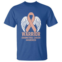 Endometrial Cancer Warrior T Shirt Peach Ribbon Angel Wings Support