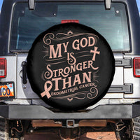 Christian Faith Peach Ribbon Spare Tire Cover My God Is Stronger Than Endometrial Cancer