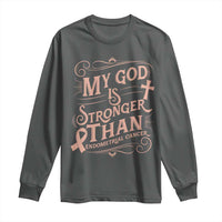 Christian Faith Peach Ribbon Long Sleeve Shirt My God Is Stronger Than Endometrial Cancer