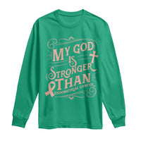 Christian Faith Peach Ribbon Long Sleeve Shirt My God Is Stronger Than Endometrial Cancer
