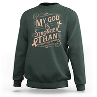 Christian Faith Peach Ribbon Sweatshirt My God Is Stronger Than Endometrial Cancer