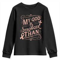 Christian Faith Peach Ribbon Youth Sweatshirt My God Is Stronger Than Endometrial Cancer