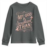 Christian Faith Peach Ribbon Youth Sweatshirt My God Is Stronger Than Endometrial Cancer