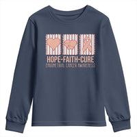 Endometrial Cancer Awareness Youth Sweatshirt Hope Faith Cure Peach Ribbon