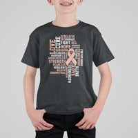 Endometrial Cancer Awareness T Shirt For Kid Warrior Survivor Peach Ribbon