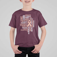 Endometrial Cancer Awareness T Shirt For Kid Warrior Survivor Peach Ribbon