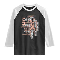 Endometrial Cancer Awareness Raglan Shirt Warrior Survivor Peach Ribbon