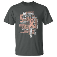 Endometrial Cancer Awareness T Shirt Warrior Survivor Peach Ribbon