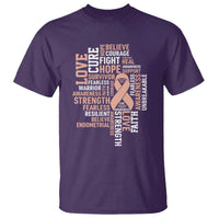 Endometrial Cancer Awareness T Shirt Warrior Survivor Peach Ribbon