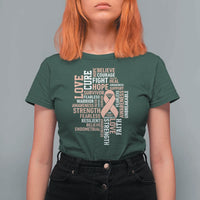 Endometrial Cancer Awareness T Shirt For Women Warrior Survivor Peach Ribbon