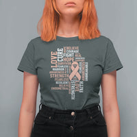 Endometrial Cancer Awareness T Shirt For Women Warrior Survivor Peach Ribbon