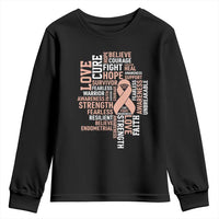 Endometrial Cancer Awareness Youth Sweatshirt Warrior Survivor Peach Ribbon