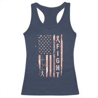 American Flag Endometrial Cancer Racerback Tank Top Fight Together Peach Ribbon Support Squad