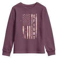 American Flag Endometrial Cancer Youth Sweatshirt Fight Together Peach Ribbon Support Squad