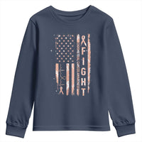 American Flag Endometrial Cancer Youth Sweatshirt Fight Together Peach Ribbon Support Squad