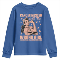 Strong Girl Endometrial Cancer Youth Sweatshirt Cancer Messed With The Wrong Girl