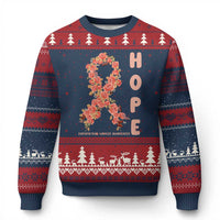 Endometrial Cancer Floral Ribbon Ugly Christmas Sweater Hope Peach Ribbon Warrior