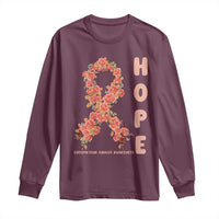 Endometrial Cancer Floral Ribbon Long Sleeve Shirt Hope Peach Ribbon Warrior