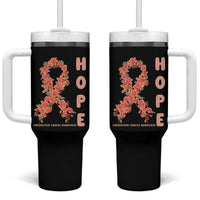 Endometrial Cancer Floral Ribbon Tumbler With Handle Hope Peach Ribbon Warrior