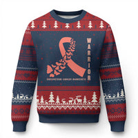 Endometrial Cancer Warrior Fighter Butterfly Ugly Christmas Sweater Peach Ribbon Hope