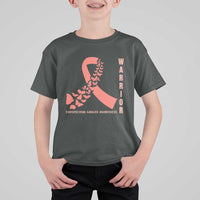 Endometrial Cancer Warrior Fighter Butterfly T Shirt For Kid Peach Ribbon Hope