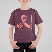 Endometrial Cancer Warrior Fighter Butterfly T Shirt For Kid Peach Ribbon Hope