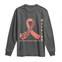 Endometrial Cancer Warrior Fighter Butterfly Long Sleeve Shirt Peach Ribbon Hope