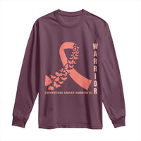 Endometrial Cancer Warrior Fighter Butterfly Long Sleeve Shirt Peach Ribbon Hope
